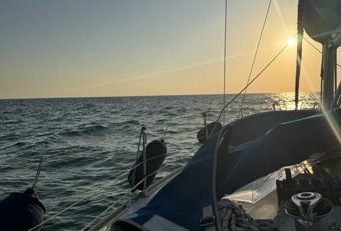 Sunset from a sailing yacht on the Mediterranean.