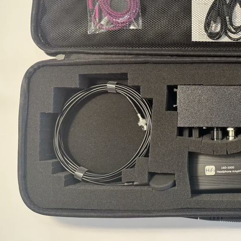 Complete hydrophone kit with headphones and amplifier in a case.